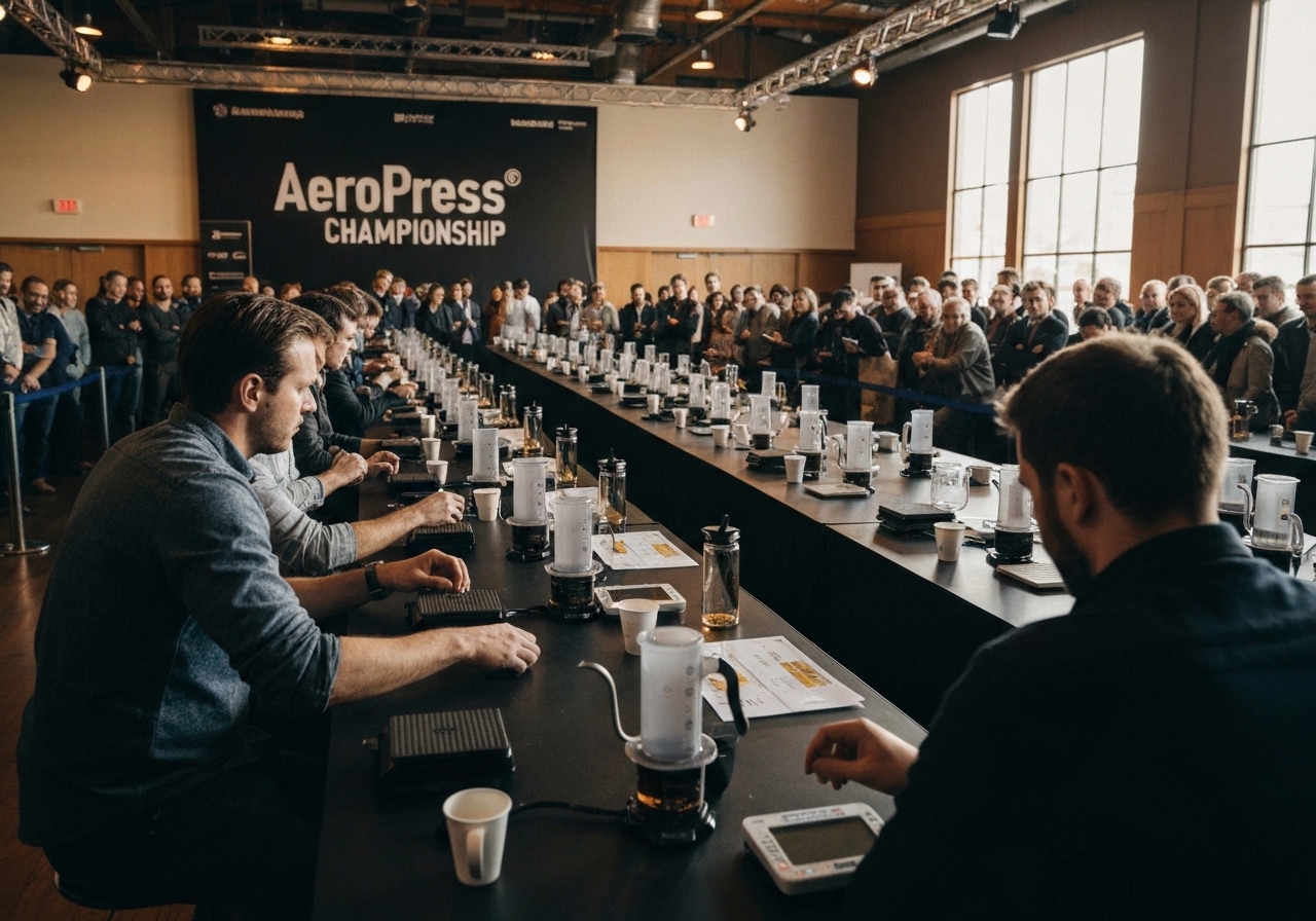 Specialty coffee preparation in a bright, modern setting