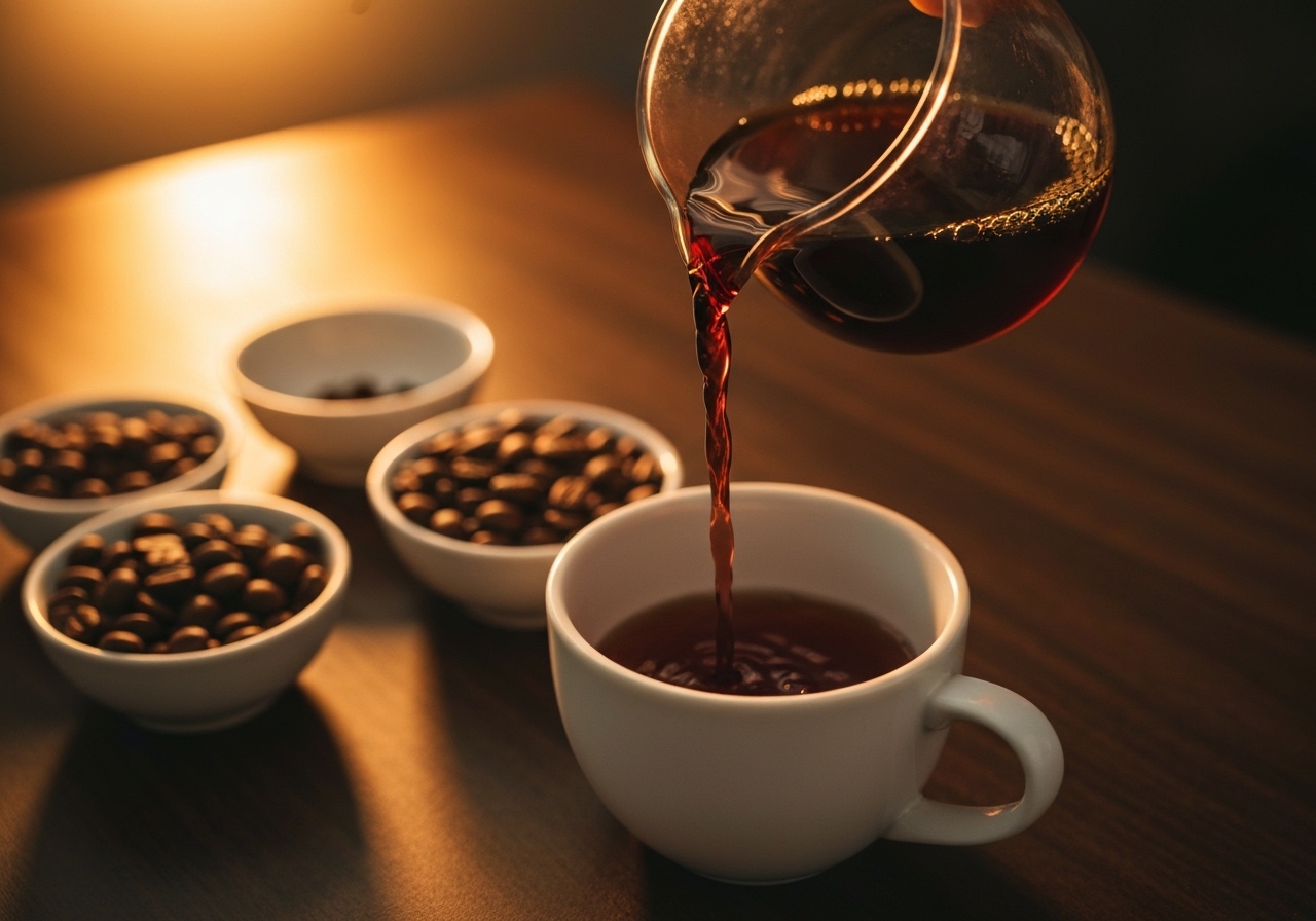 Wine-like coffee being poured, reflecting the fermented fruit character of anaerobic processing