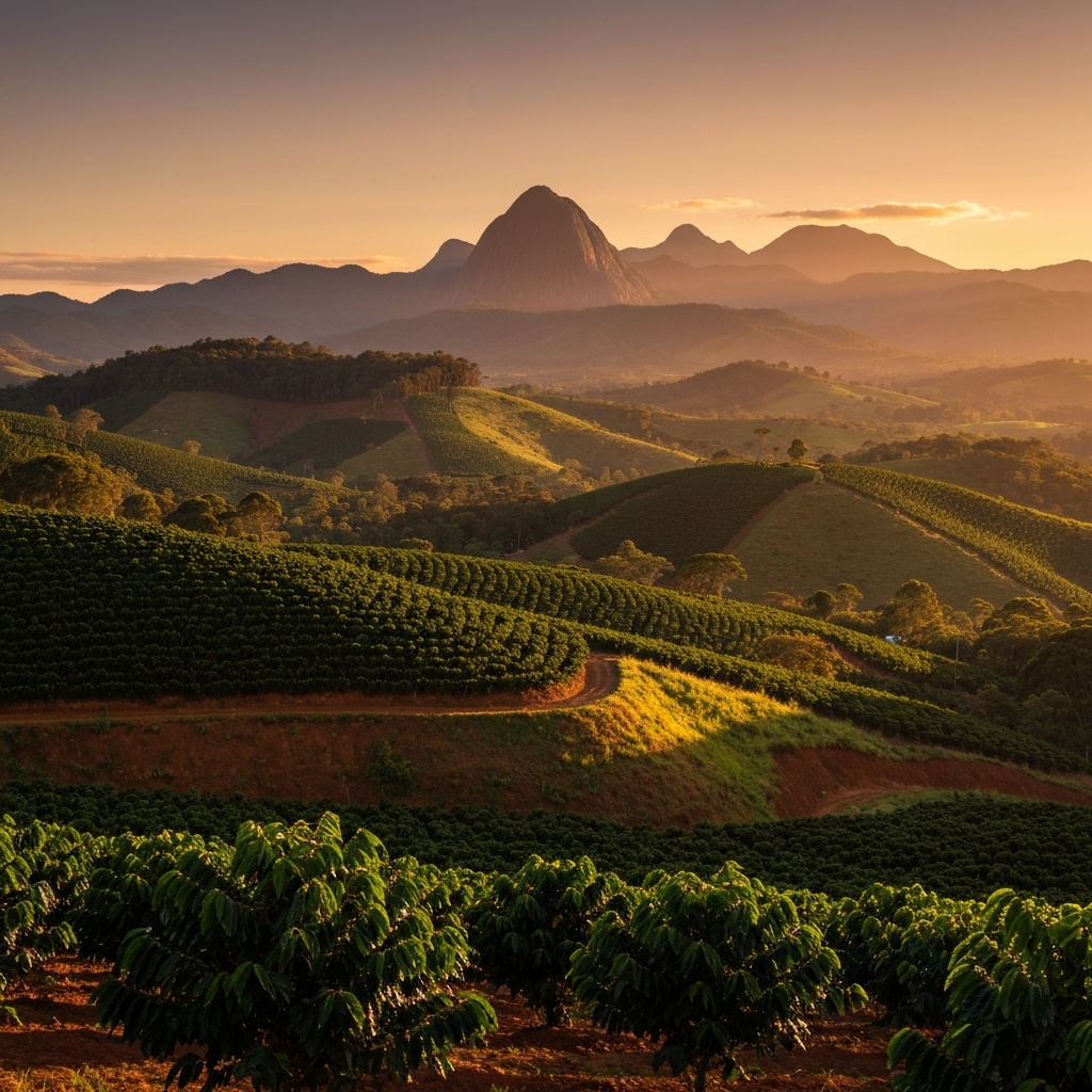 Rolling green landscape with mountains in the distance