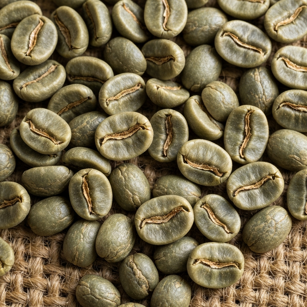 Close-up of green coffee beans