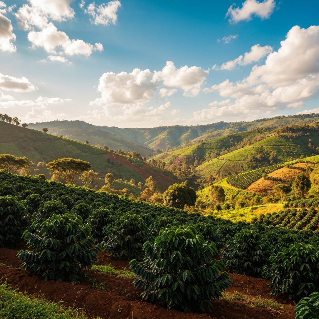 African landscape with lush green hills
