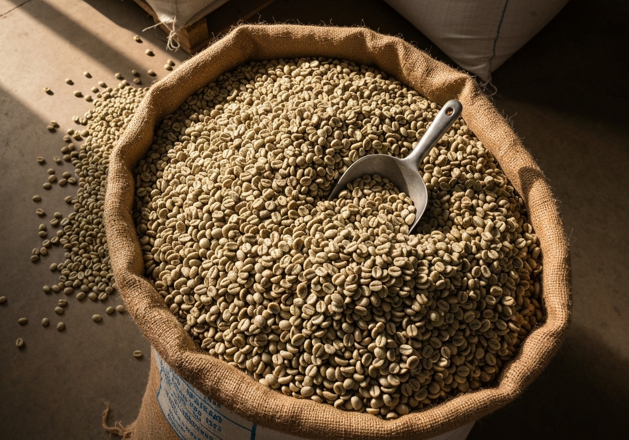 Green coffee beans ready for export