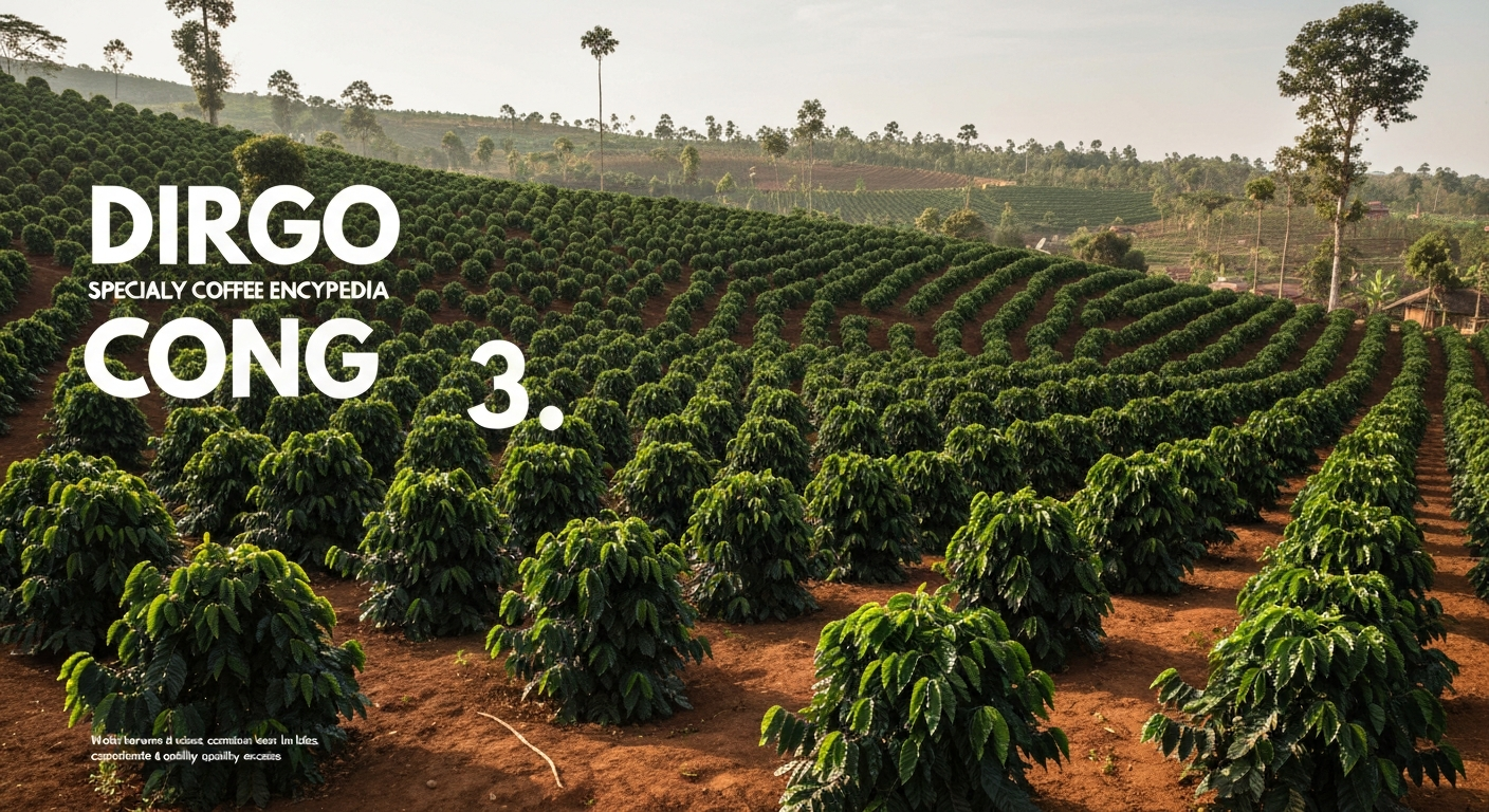 Coffee farm with rows of coffee plants on a hillside