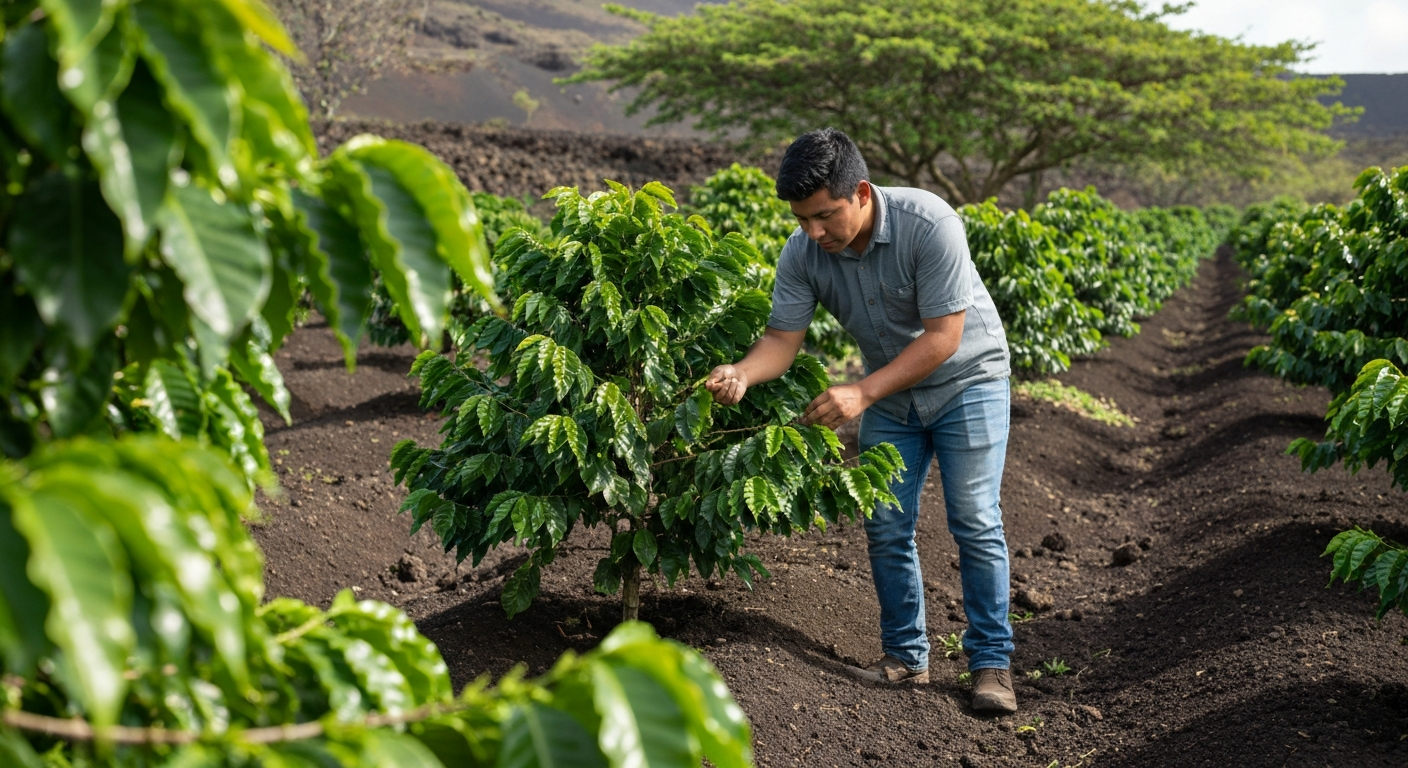 Volcanic island landscape with ocean