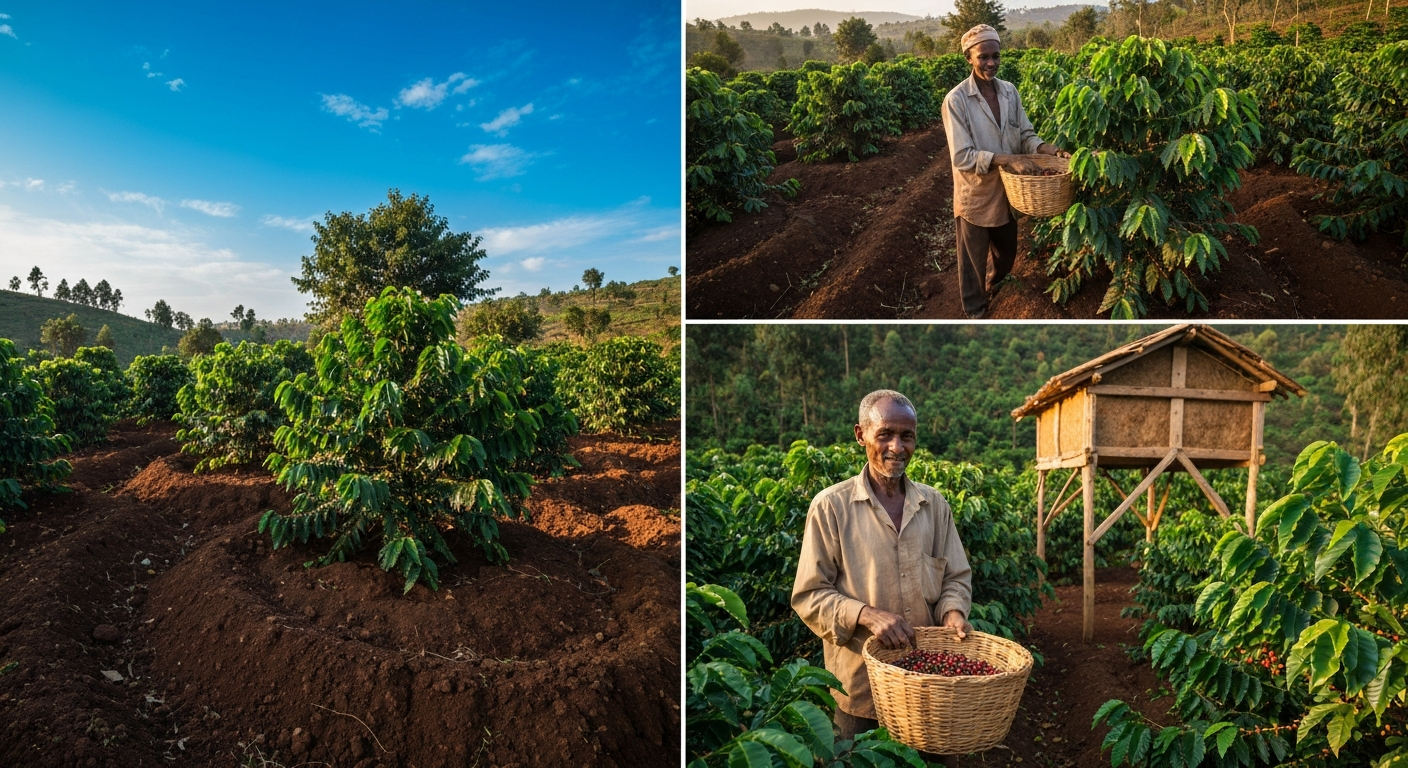 Misty Ethiopian highlands with lush vegetation