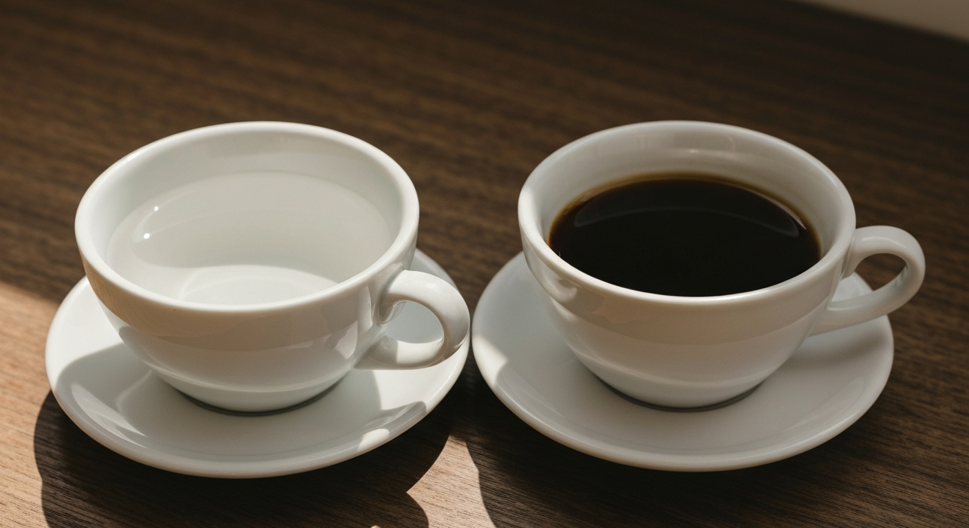 Two cups of coffee side by side showing different brew colours