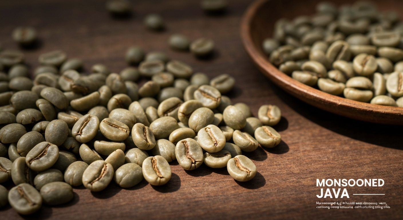 Aged green coffee beans with distinctive swollen appearance