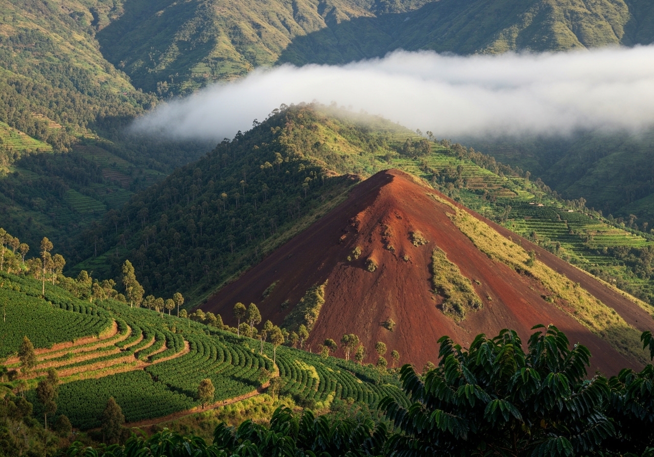 Dramatic mountain landscape with green valleys