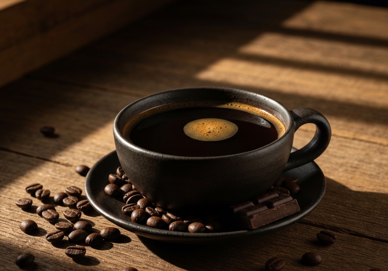 Dark brewed coffee in a ceramic cup showing the deep colour typical of full-bodied Sumatran coffee